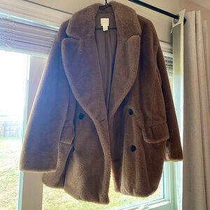H&M Brown Furry Coat - L